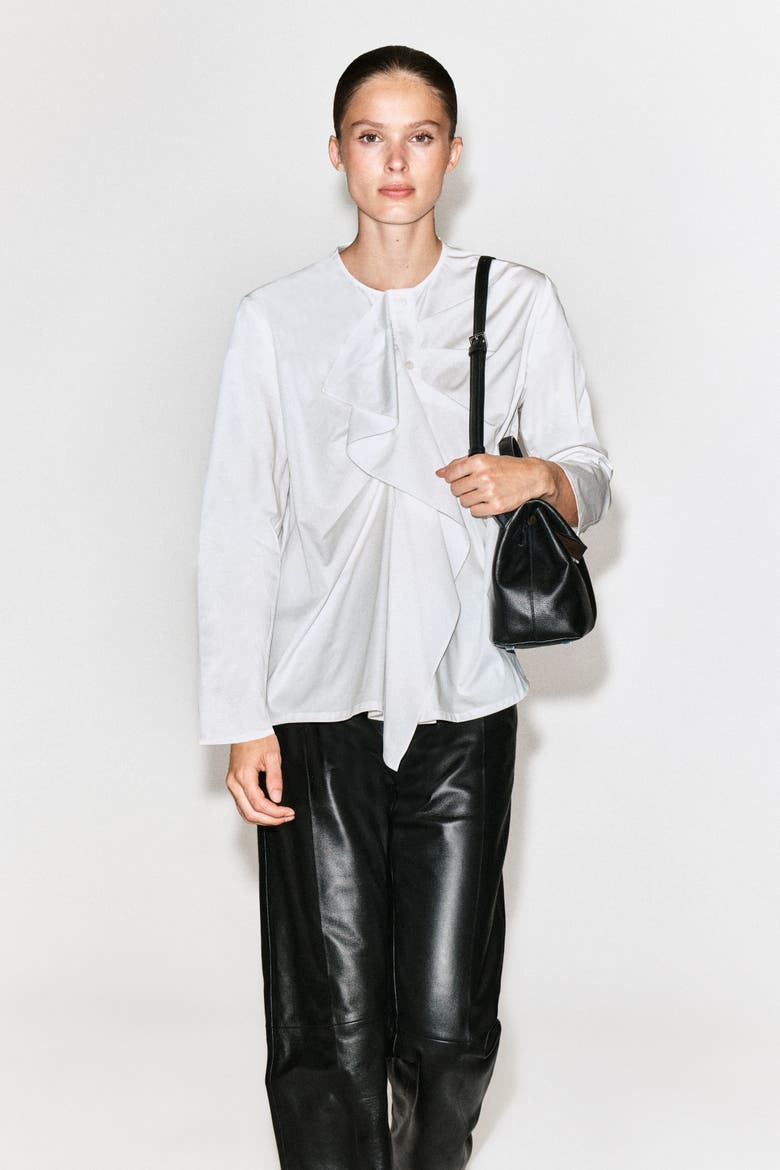 Ruffled Cotton Blouse, Main, color, WHITE
