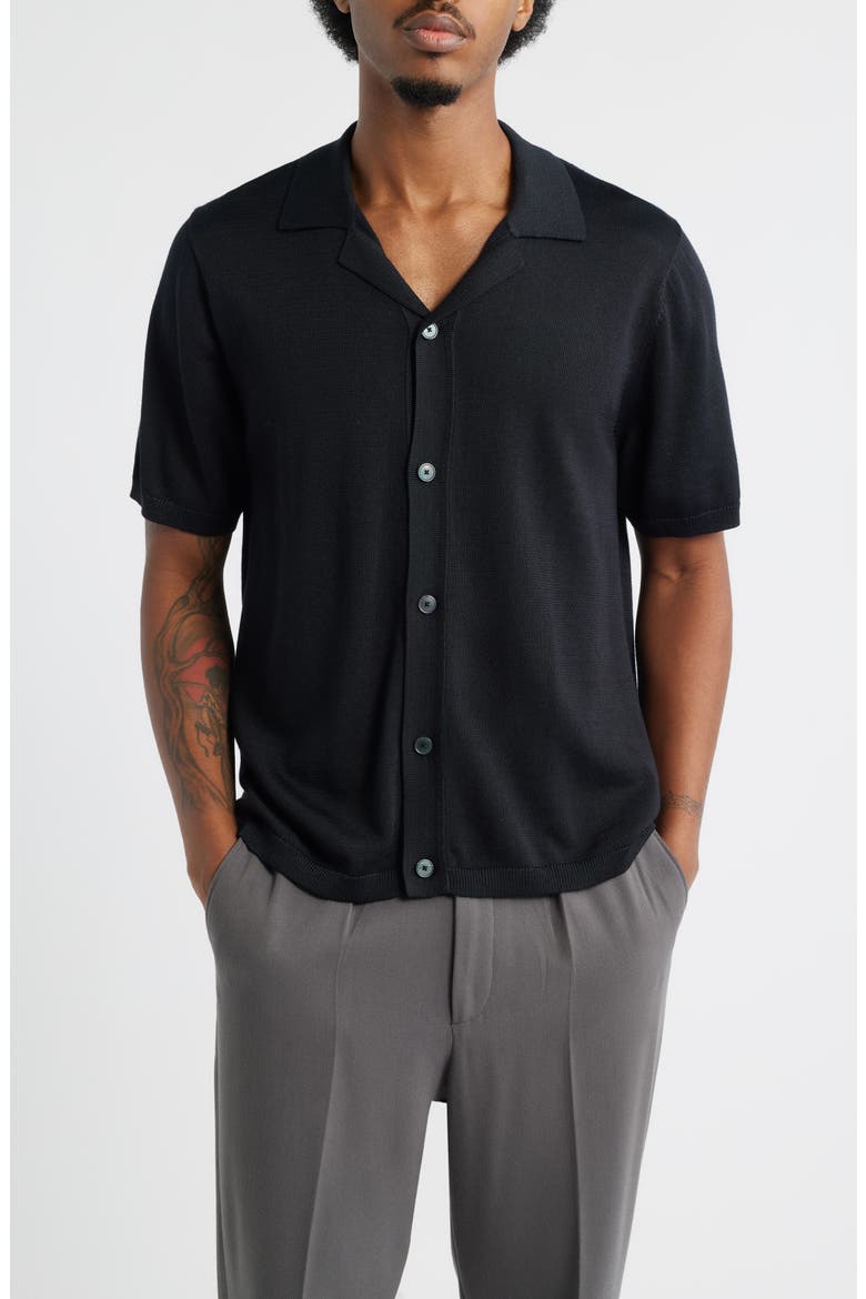Camp Short Sleeve Button Up Sweater, Main, color, BLACK CAVIAR