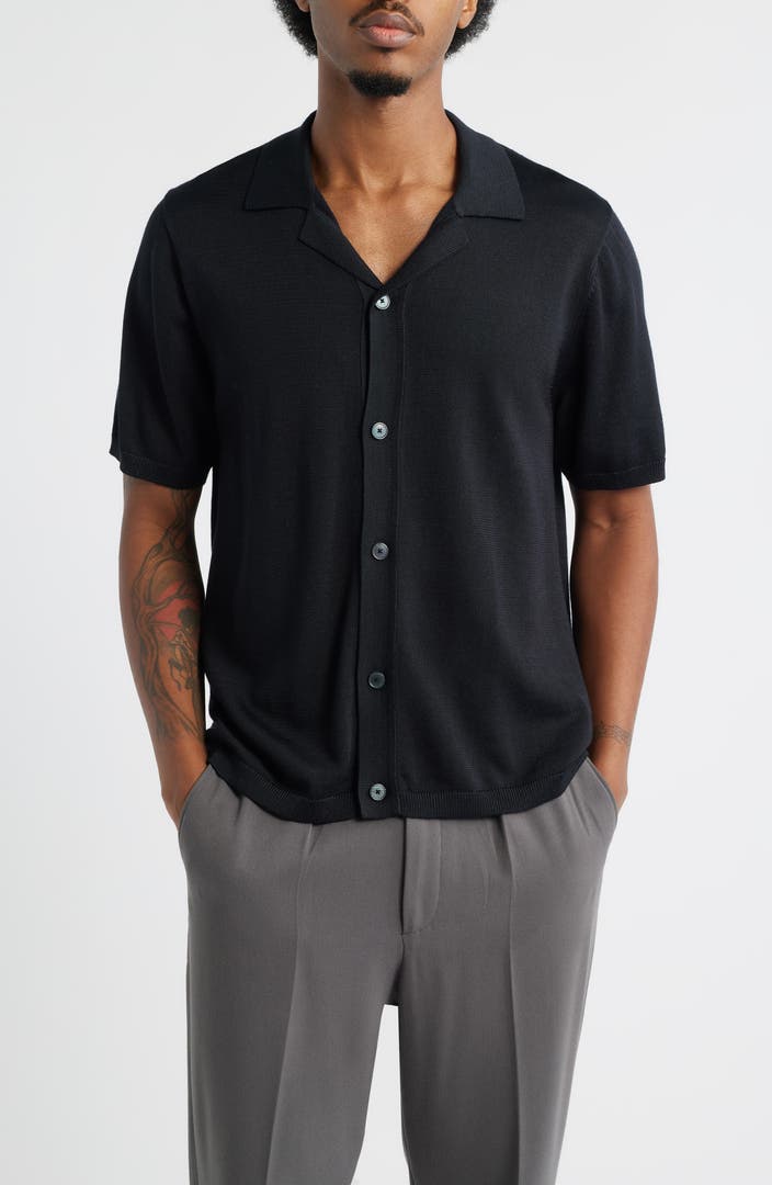 Open Edit Camp Short Sleeve Button Up Sweater by Nordstrom