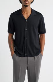 Open Edit Camp Short Sleeve Button Up Sweater