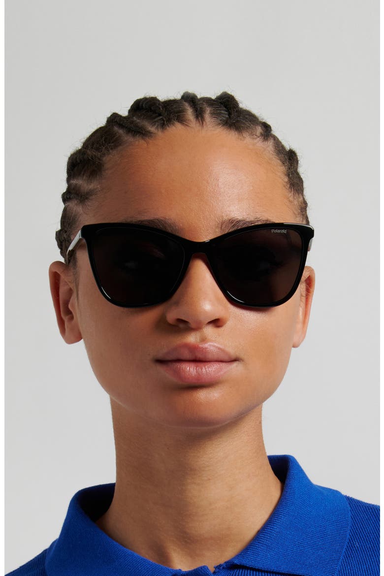 55mm Polarized Cat Eye Sunglasses, Alternate, color, BLACK/ GREY
