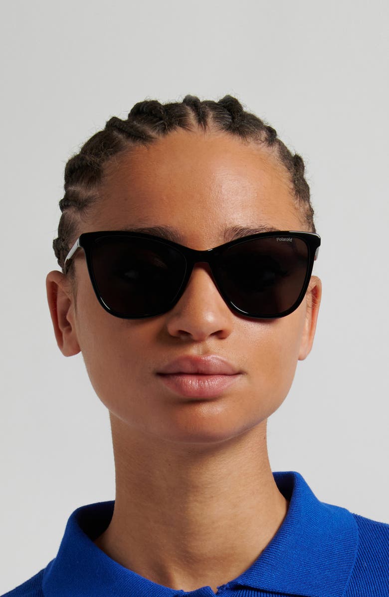 Polaroid 55mm Polarized Cat Eye Sunglasses, Alternate, color, Black/ Grey