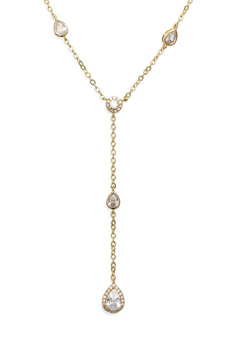 Bezel Set Cubic Zirconia Station Y-Necklace, Alternate, color, CLEAR- GOLD