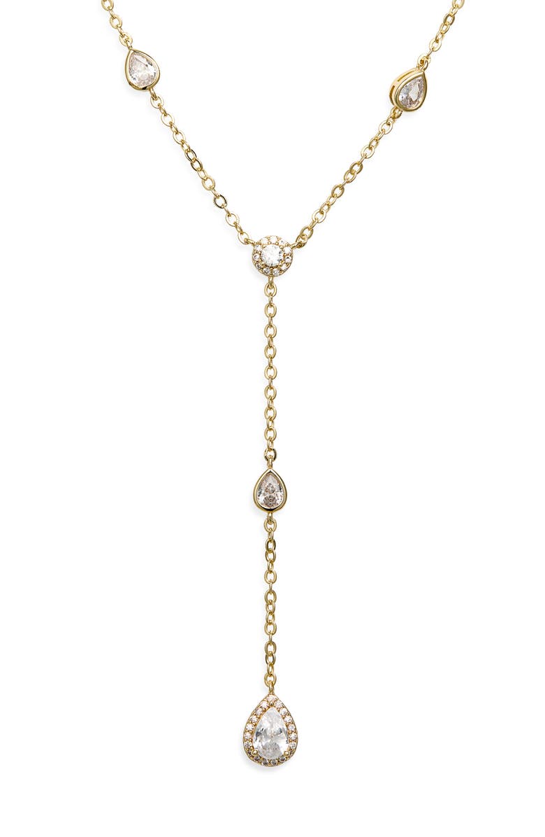 NORDSTROM RACK Bezel Set Cubic Zirconia Station Y-Necklace, Alternate, color, Clear- Gold
