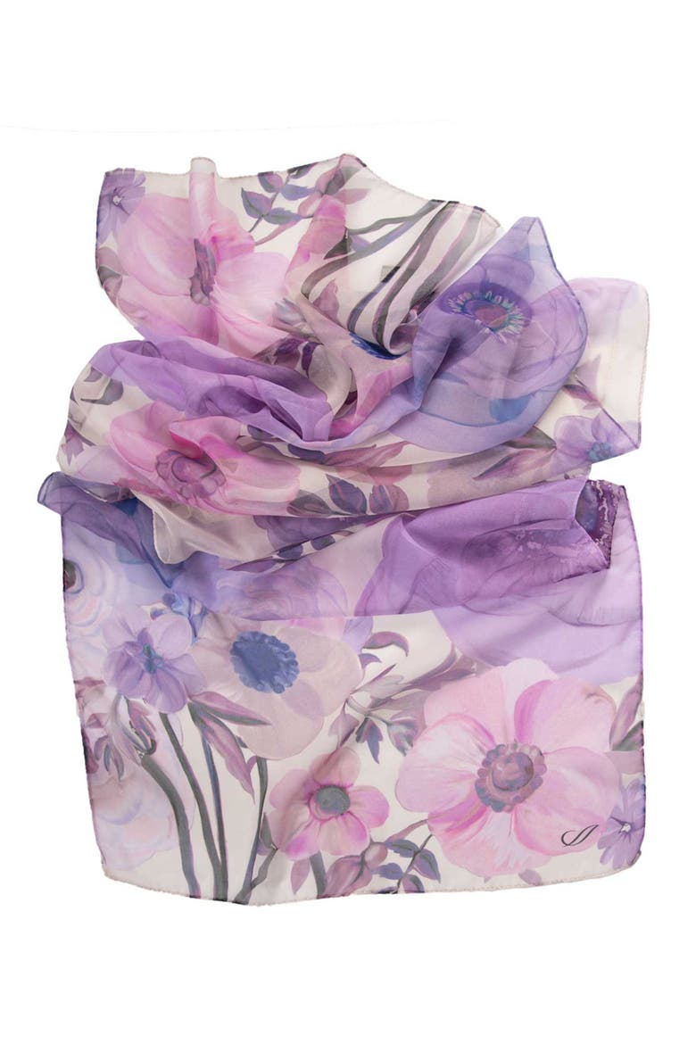 Campo de' Fiori - Long Sheer Silk Scarf for Women, Alternate, color, Lavender