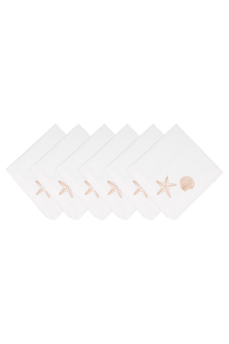 Sandy Coast Starfish & Shell Cloth Napkins Set of 6, Main, color, White