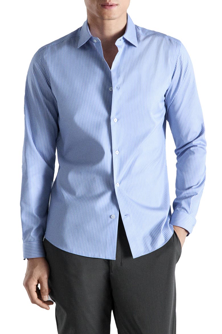Slim Fit Non-Iron Stripe Button-Up Shirt, Main, color, SKY BLUE