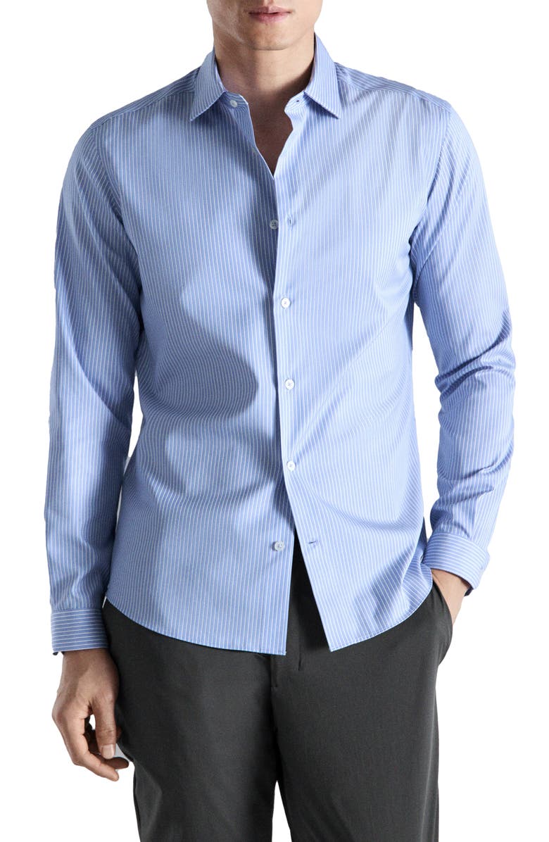 MANGO Slim Fit Non-Iron Stripe Button-Up Shirt, Main, color, Sky Blue