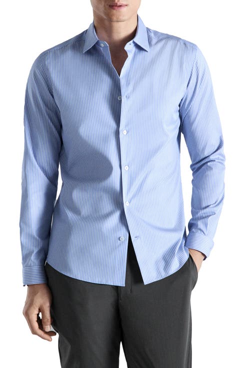 Slim Fit Non-Iron Stripe Button-Up Shirt