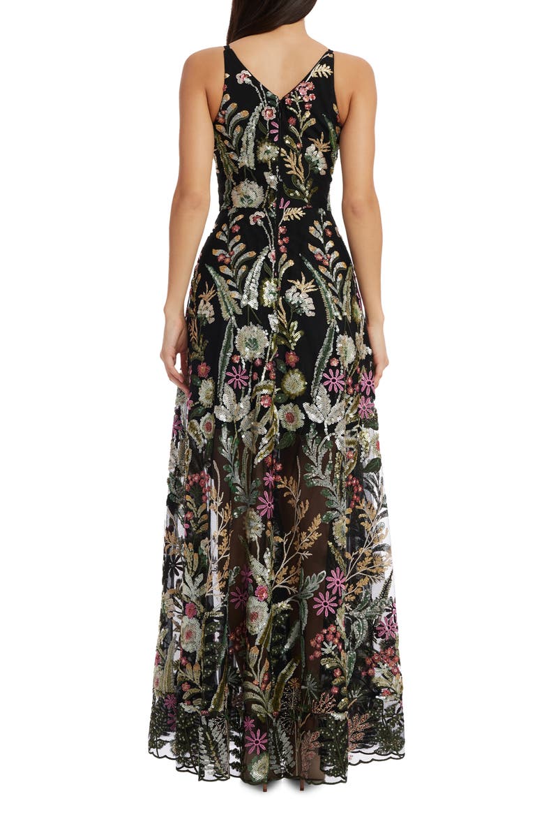 Ariyah Floral Sequin A-Line Gown, Alternate, color, BLACK MULTI