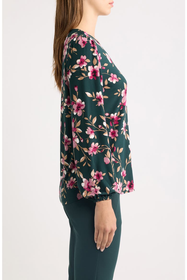 Floral Keyhole Long Sleeve Top, Alternate, color, TREELINE MULTI