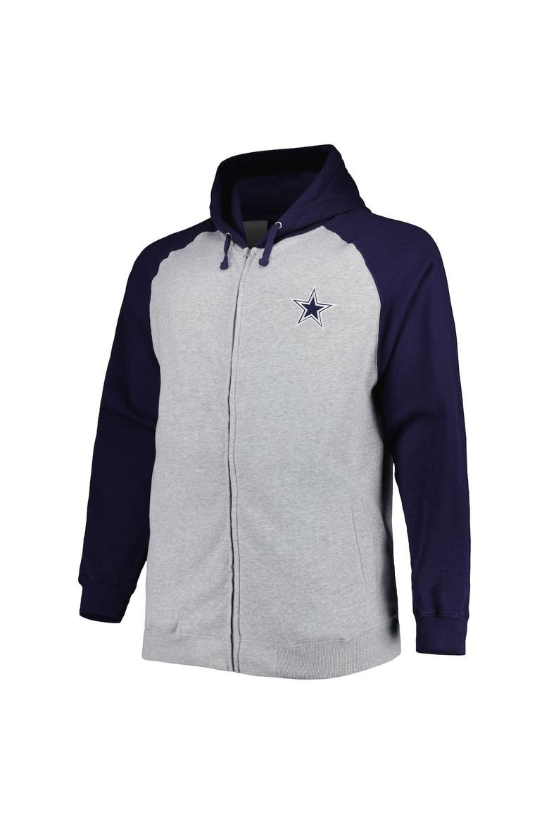 Men's Heather Gray Dallas Cowboys Big & Tall Fleece Raglan Full-Zip Hoodie Jacket, Alternate, color, Heather Gray