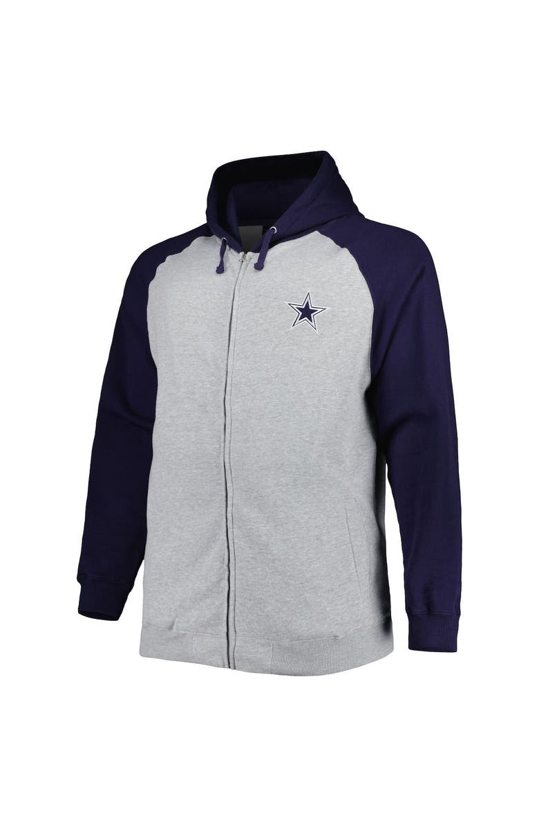 PROFILE Men's Heather Gray Dallas Cowboys Big & Tall Fleece Raglan Full-Zip Hoodie Jacket, Alternate, color, Heather Gray