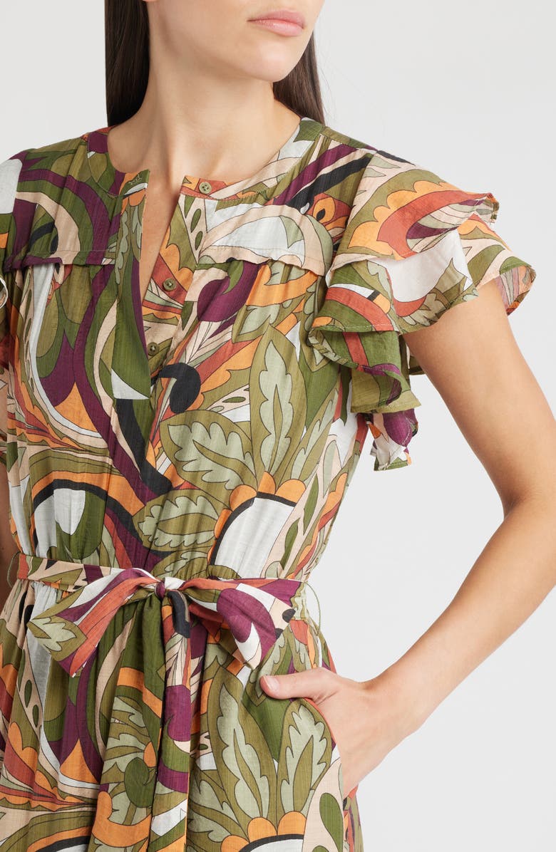 CIEBON Nythia Tie Belt Shirtdress, Alternate, color, Green Multi