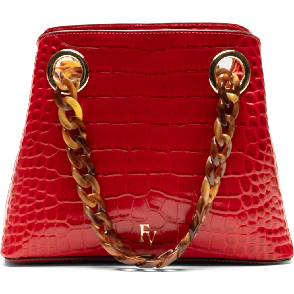 Frances Valentine Skip Croc Embossed Leather Tote In Red