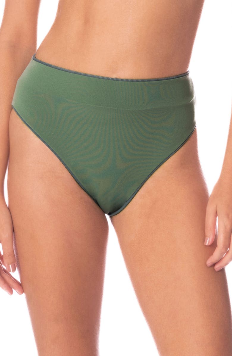Maaji Eucalyptus Green Suzy Q Reversible High Waist Bikini Bottoms, Alternate, color, 