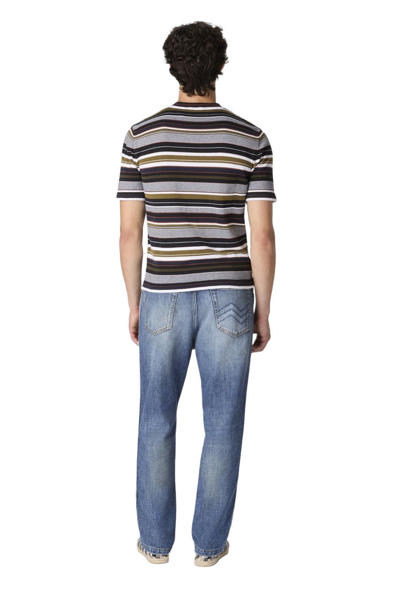 Striped Crew-neck Cotton T-shirt With Embroidered Logo Lettering, Alternate, color, Beige& Grey