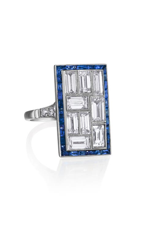 Mosaic Diamond & Sapphire Platinum Ring