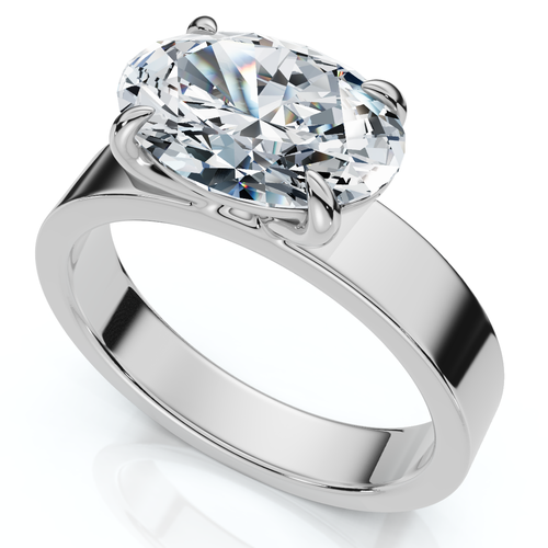 Bliss Diamond Certified 2ct Oval East West Cigar Band Solitaire Engagement Ring Lab Grown In Silver