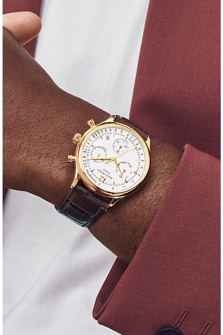 Circa Chronograph Leather Strap Watch, 43mm, Alternate, color, WHITE