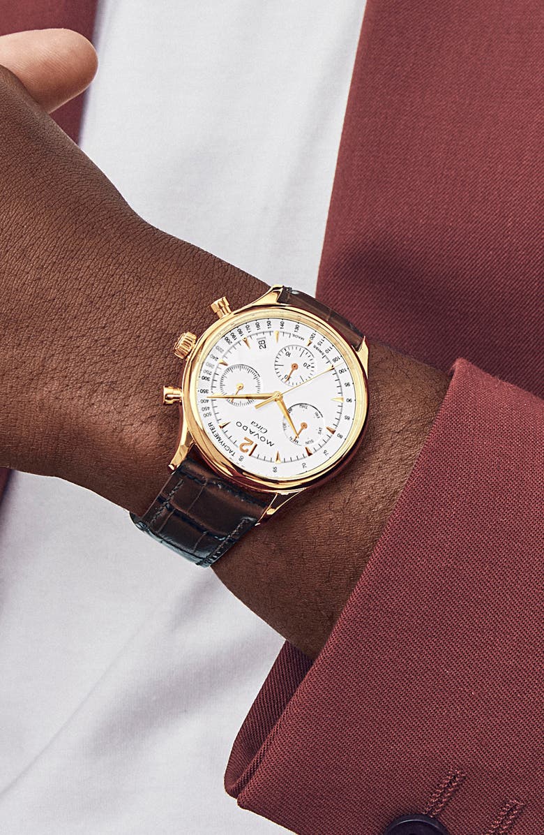 Movado Circa Chronograph Leather Strap Watch, 43mm, Alternate, color,