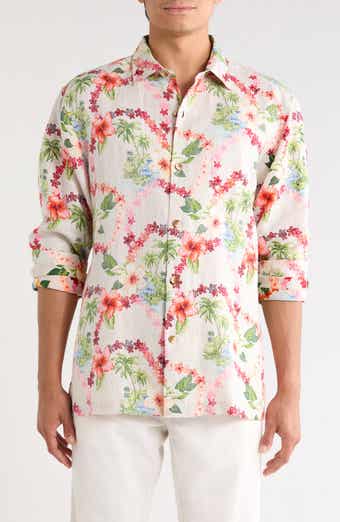 Lei-Z Days Floral Linen Long Sleeve Button Up Shirt