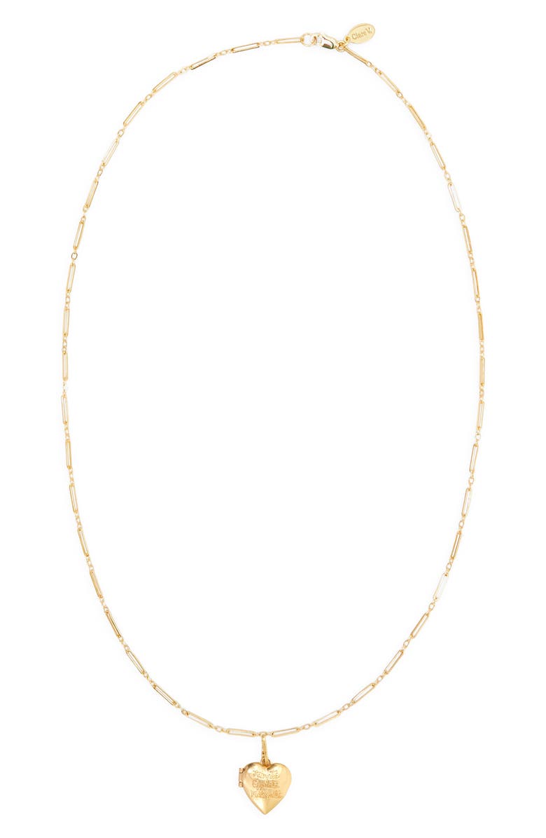 Clare V. Paper Clip Chain Heart Locket, Alternate, color, Vintage Gold