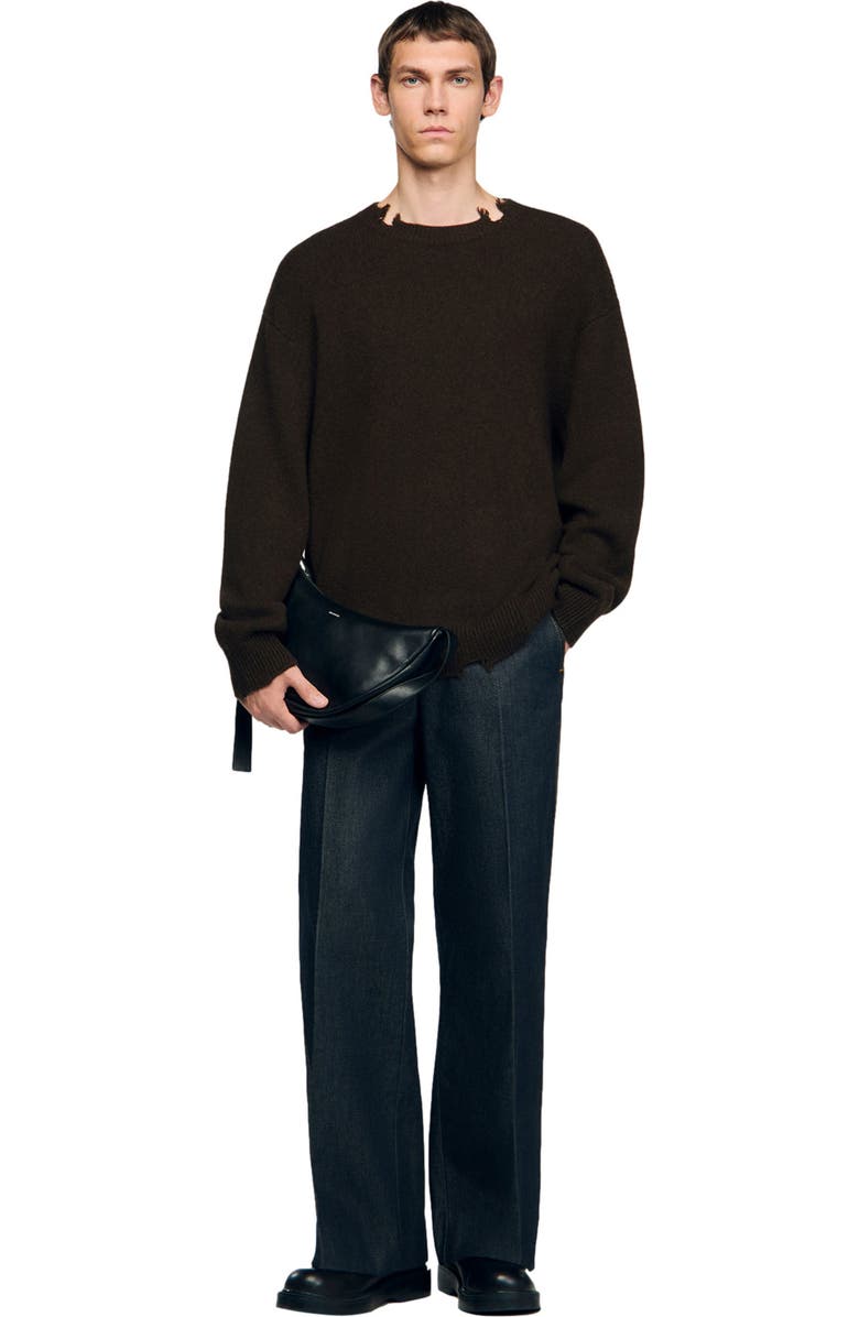 SANDRO Small leather hobo bag, Alternate, color, Black