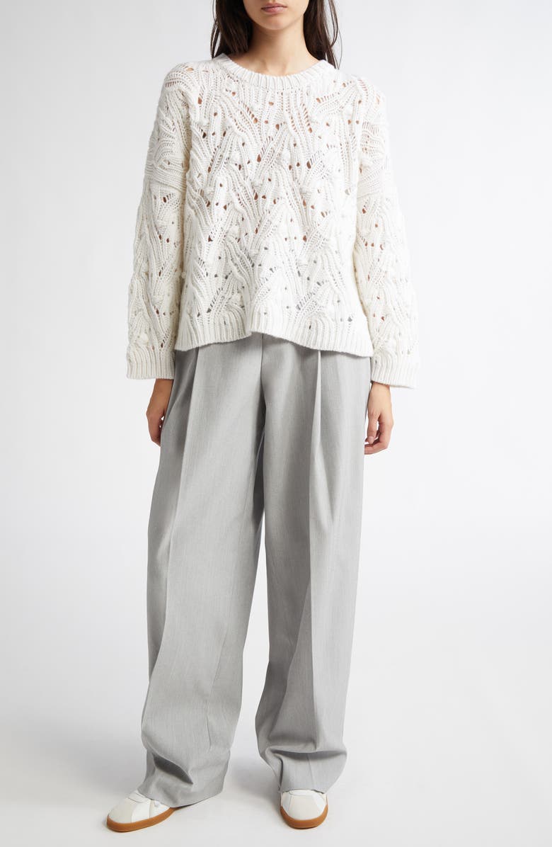 Johnstons of Elgin Slouch Lace Stitch Cashmere Sweater, Main, color, 