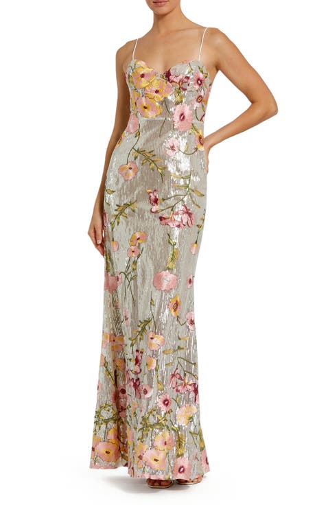 Sleeveless Bustier Floral Applique Gown