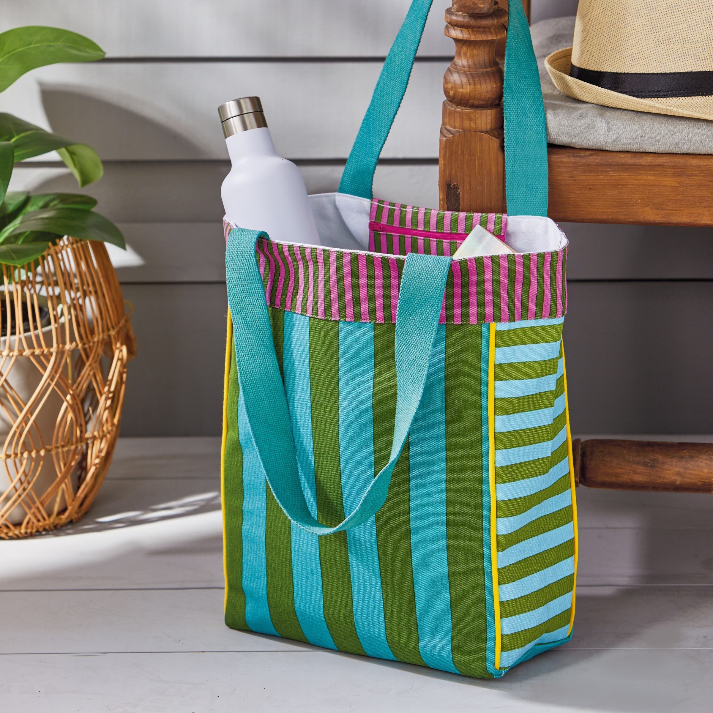 Cabana Stripe Tote Multi Cotton Summer, Alternate, color, Green