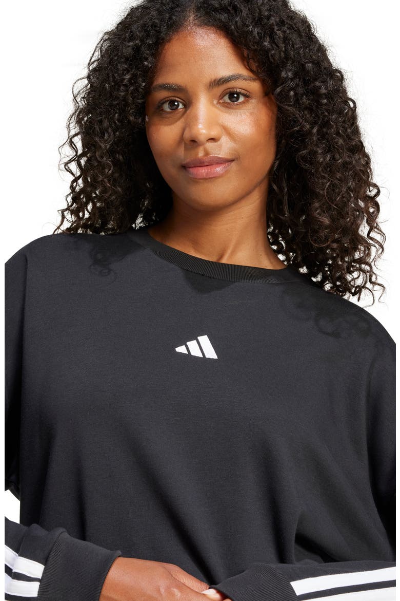 3-Stripes French Terry Crop Sweater, Alternate, color, BLACK/ WHITE
