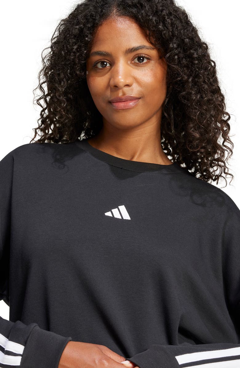 adidas 3-Stripes French Terry Crop Sweater, Alternate, color, Black/ White