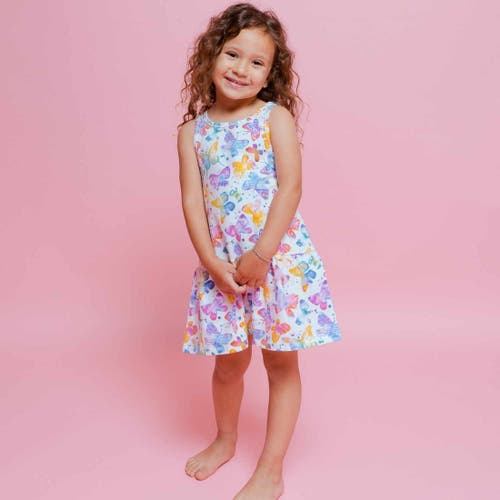 Norani Kids Organic Drop Waist Dress With Matching Biker Shorts In Butterflies
