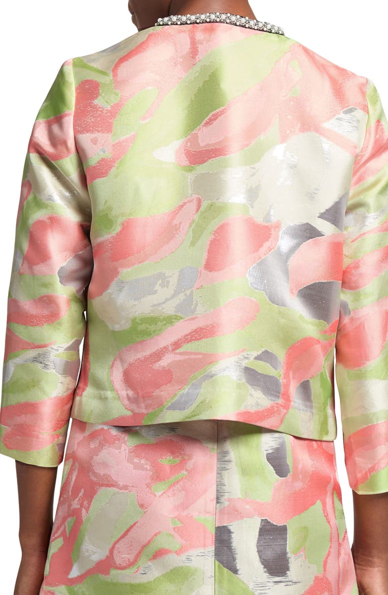 Ming Wang Beaded Abstract Jacquard Jacket, Alternate, color, Fern/ Orange Burst/ Limestone