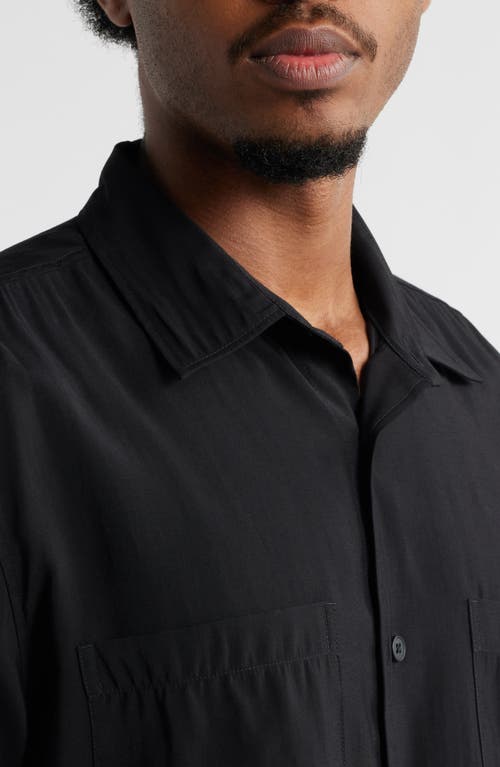 Open Edit Oversize Texture Short Sleeve Button-up Shirt In Black