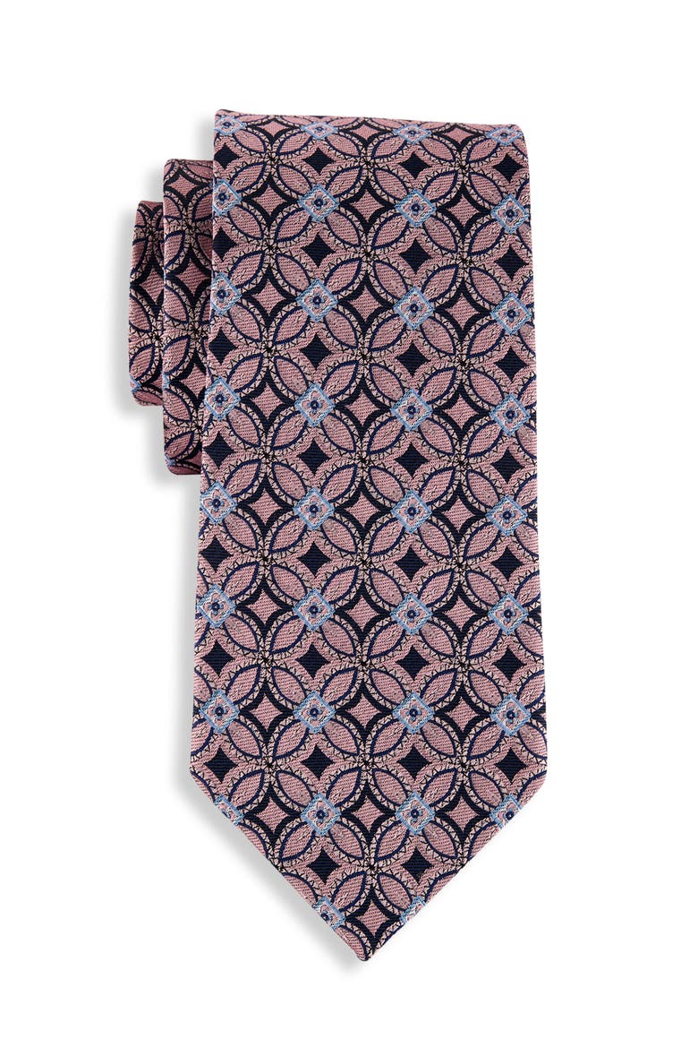 Big & Tall Geometric Pattern Silk Tie V2, Main, color, PINK