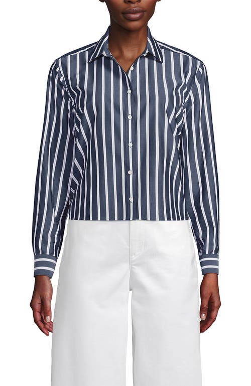Lands' End No Iron Boxy Cropped Shirt In Navy/white Dual Stripe