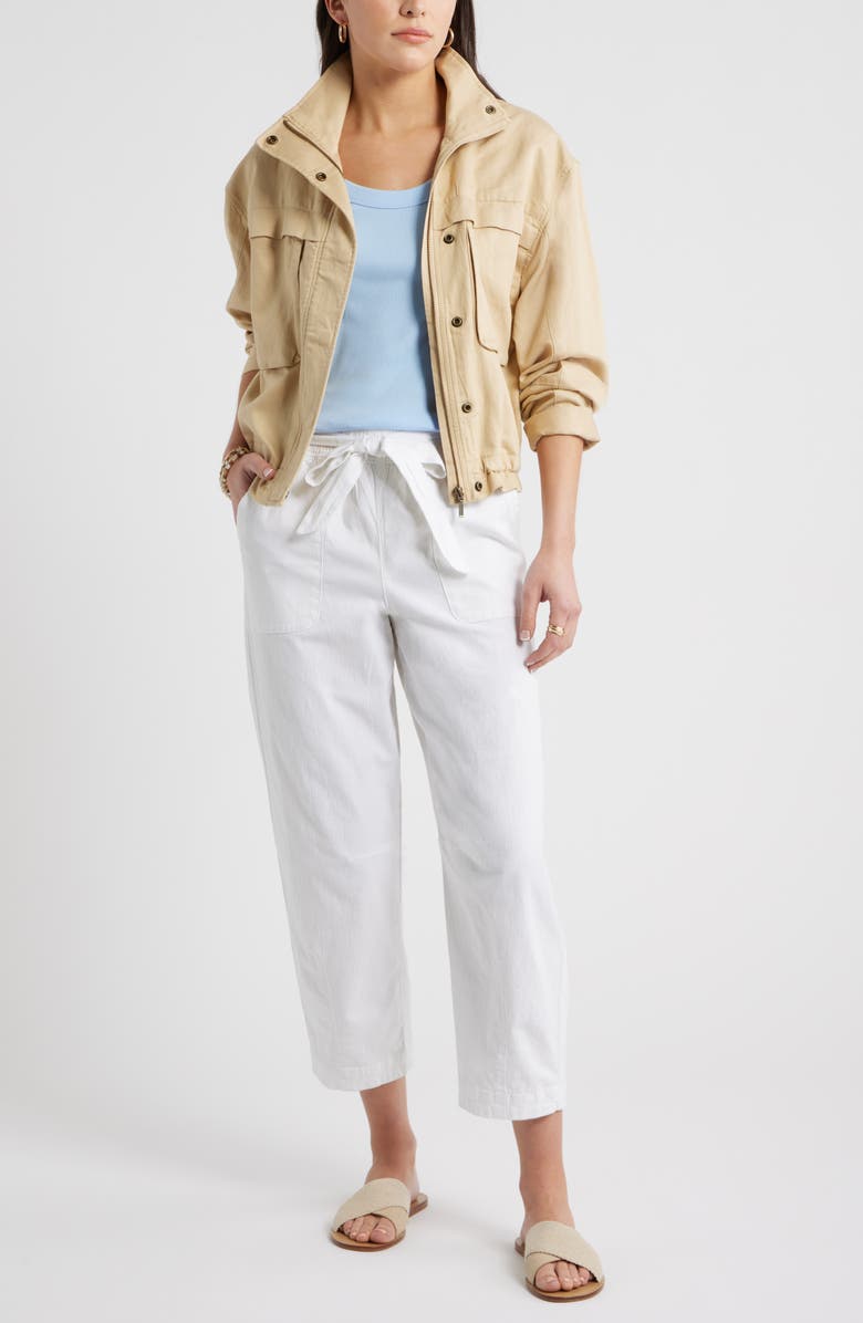 Caslon<sup>®</sup> Tie Waist Tapered Leg Utility Pants, Alternate, color, White