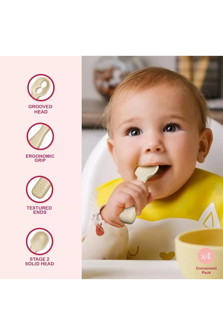 Silicone Baby Feeding Spoon Set 4 Piece, Alternate, color, Sunrise & French Beige
