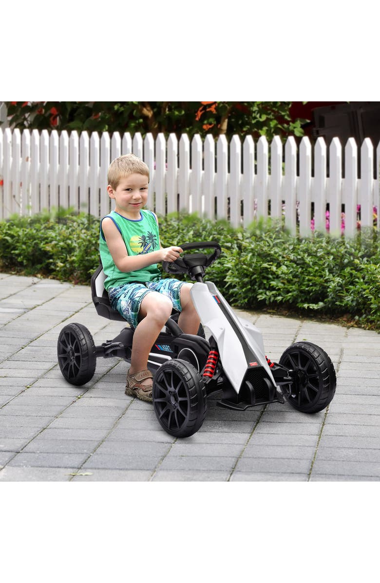 Aosom Kids Pedal Go Kart with Adjustable Seat Swing Axle Handbrake EVA Wheels, Alternate, color, White