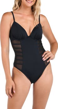 La Blanca Island Mesh Stripe Mesh Underwire One-Piece Swimsuit
