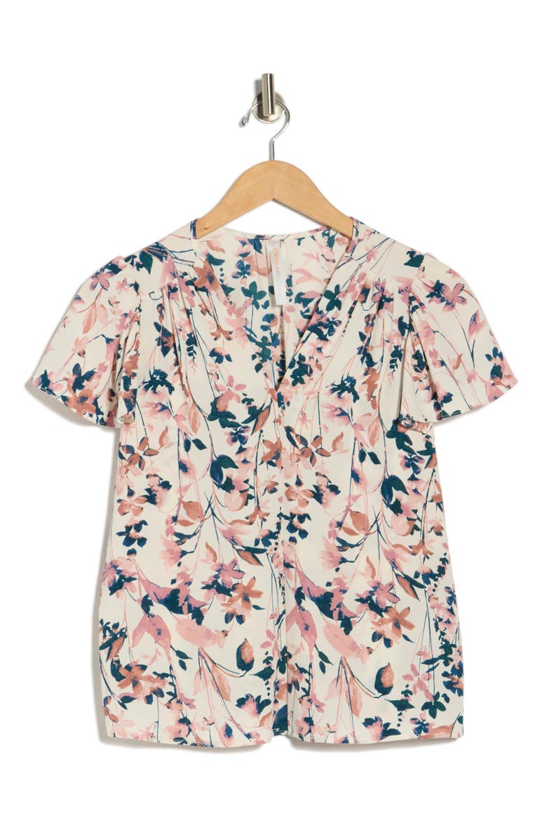 Floral Flutter Sleeve Top, Alternate, color, PINK