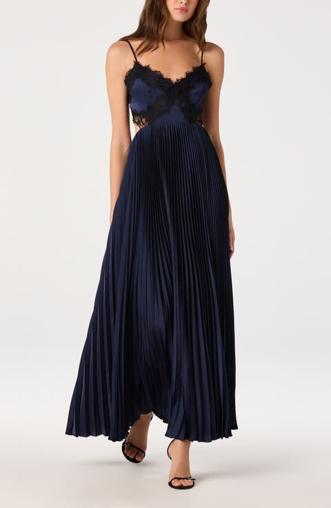 Andy Pleated Lace Detail Maxi Dress
