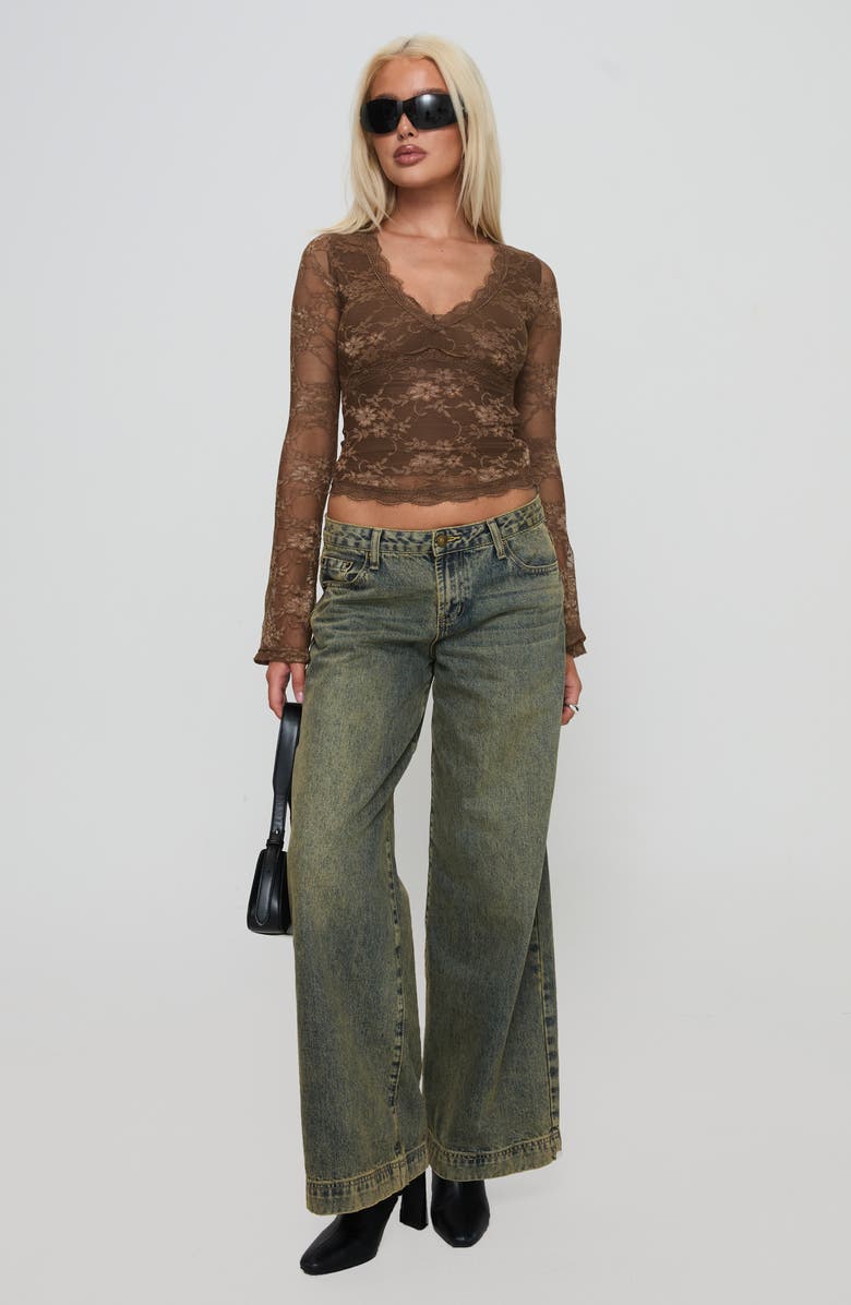 Princess Polly Pitter Long Sleeve Floral Mesh Top, Alternate, color, Brown