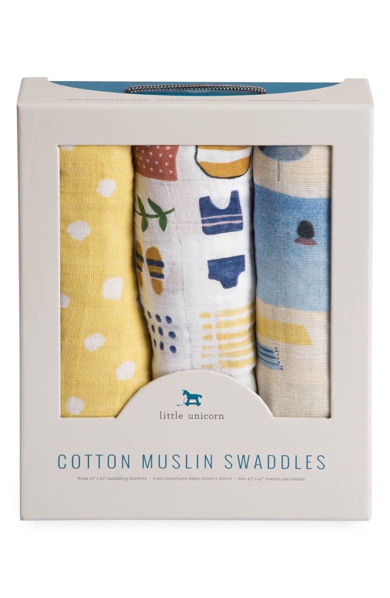 little unicorn 3-Pack Cotton Muslin Blankets, Alternate, color, 