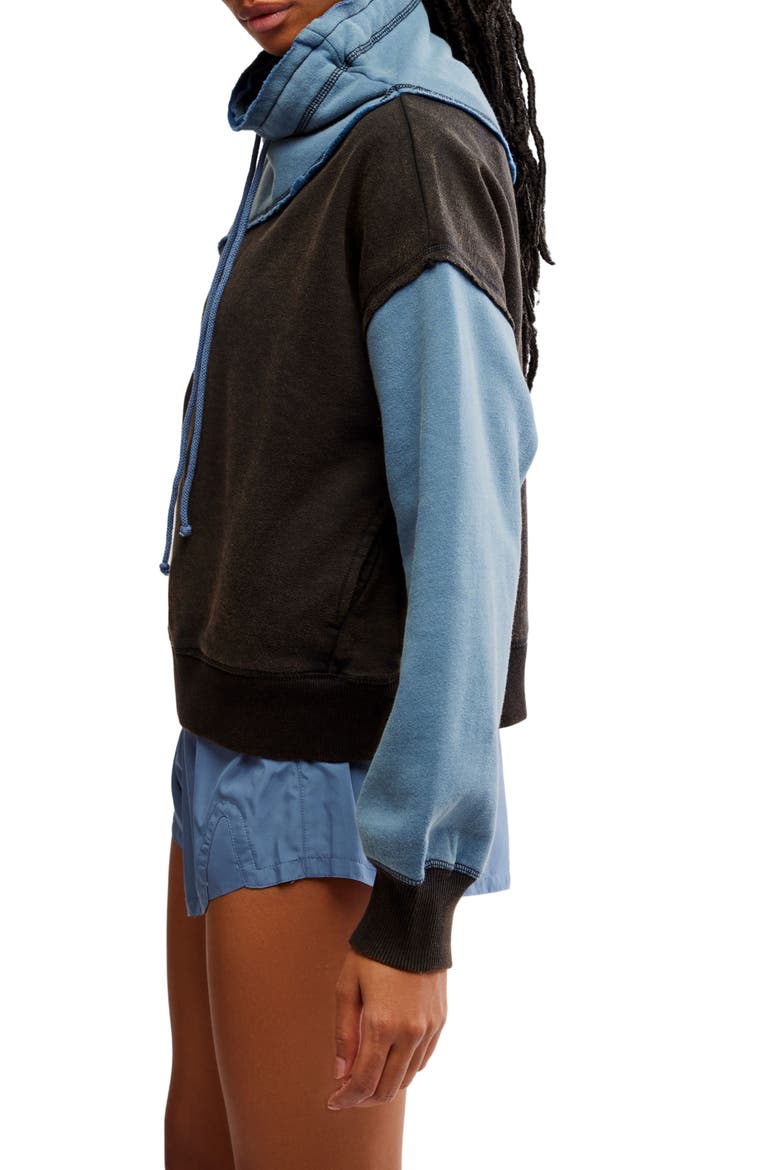 FP Movement Homestretch Colorblock Tie Neck Sweatshirt, Alternate, color, BLACK/ SKYLINE COMBO