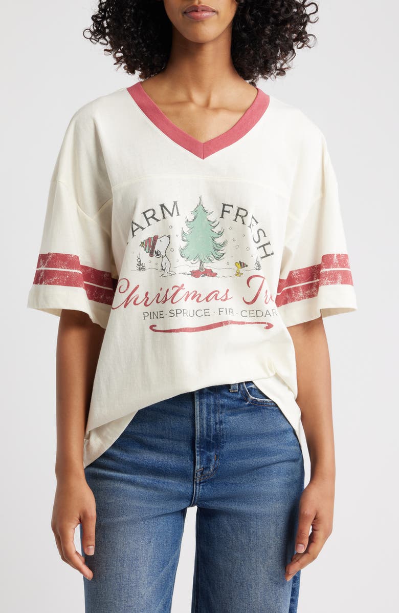 GOLDEN HOUR Peanuts<sup>®</sup> Christmas Tree Farm Cotton Graphic T-Shirt, Main, color, Marshmallow
