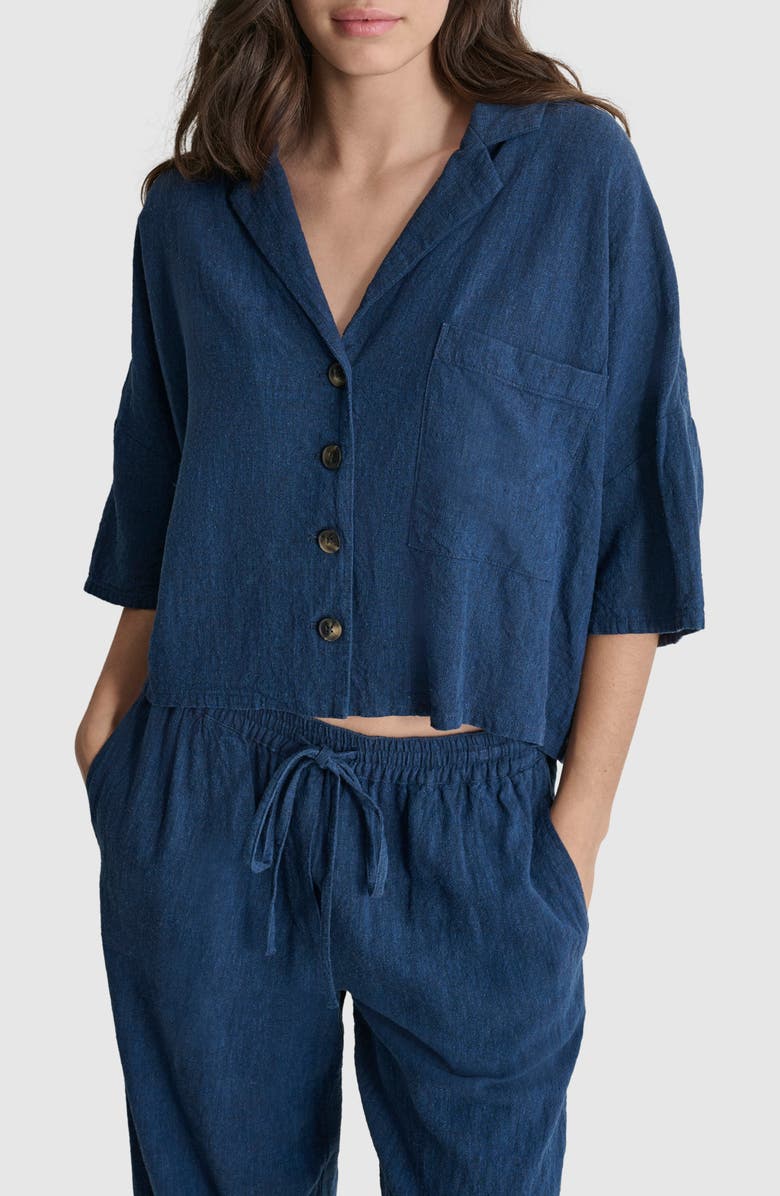 DKNY Convertible Collar Linen Blend Shirt, Main, color, 