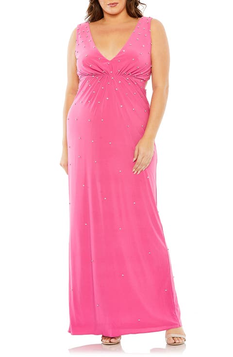 Rhinestone Embellished Open Back Jersey Gown